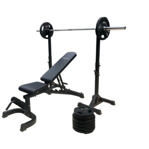 Titan Life Træningsbænk m/100 kg vægtstangssæt – HURTIG LEVERING – Garage Gym